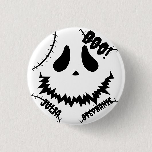 ハッピーハローウィンシンプルブー家族と友人の名前 缶バッジ (正面)