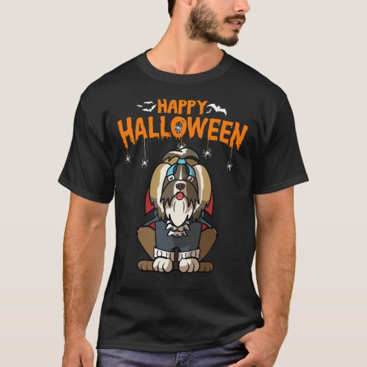 ハッピーハローウィンシーズー(犬)ズドッグ Tシャツ (正面)