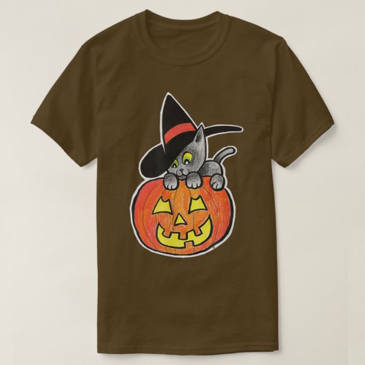 ハッピーハローウィンジャックオランタンブラックキティキャットウィック Tシャツ (デザイン正面)