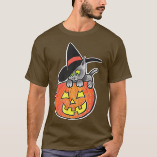 ハッピーハローウィンジャックオランタンブラックキティキャットウィック Tシャツ