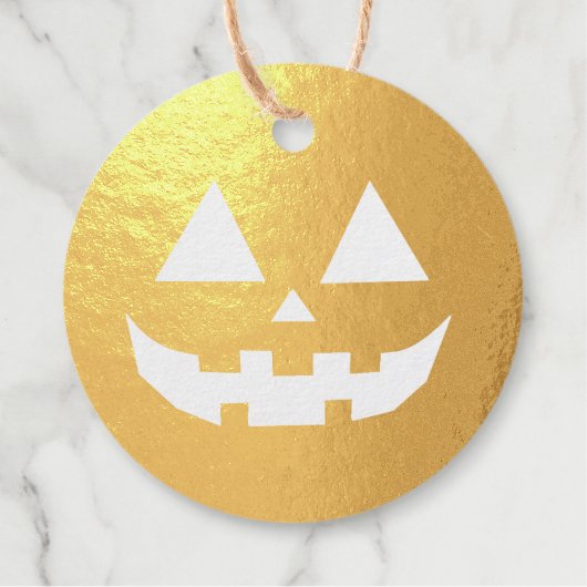 ハッピーハローウィンジャックオランタン顔3 – ネオンオレンジ フェイバータグ (正面)