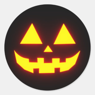 ハッピーハローウィンジャックオランタン顔3 – ネオンオレンジ ラウンドシール