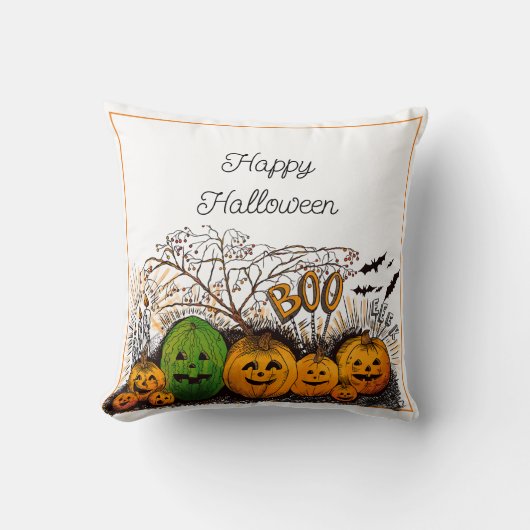 ハッピーハローウィンジャック・オ・ランタンのラインアップ クッション (正面)