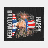 ハッピーハローウィンジョーバイデン氏アメリカ国旗の花火 フリースブランケット (正面(横))