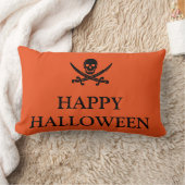 ハッピーハローウィンスカルと彼女のブロムオレンジスロー ランバークッション (ブランケット)