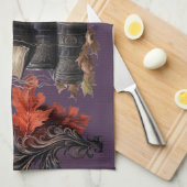 ハッピーハローウィンスカルと書籍 キッチンタオル (四つ折り)