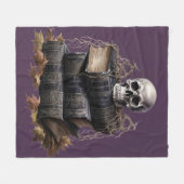 ハッピーハローウィンスカルと書籍 フリースブランケット (正面(横))