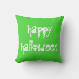 ハッピーハローウィンスカルライムグリーンピロー クッション