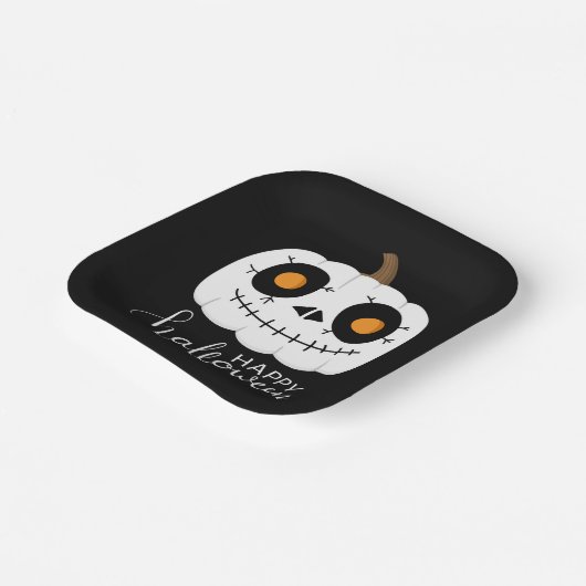 ハッピーハローウィンスクリプトかわいいカボチャ ペーパープレート (傾斜あり)