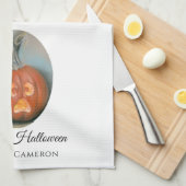 ハッピーハローウィンスクリーミングハロウィーンのカボチャのちょうちんパンプキン キッチンタオル (四つ折り)