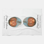 ハッピーハローウィンスクリーミングハロウィーンのカボチャのちょうちんパンプキン キッチンタオル (横)