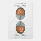 ハッピーハローウィンスクリーミングハロウィーンのカボチャのちょうちんパンプキン キッチンタオル (縦)