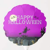 ハッピーハローウィンスケルトンウィッチパープルバルーン