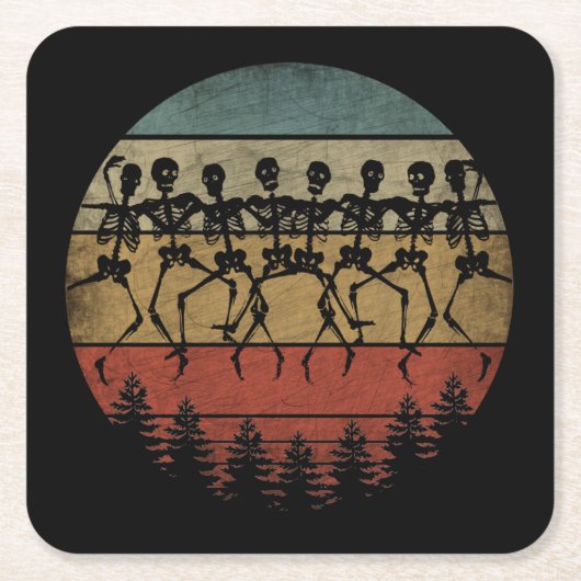 ハッピーハローウィンスケルトンダンス スクエアペーパーコースター (正面)