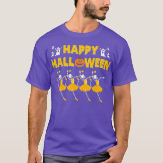 ハッピーハローウィンスケルトンバレリーナ踊りバレエ Tシャツ