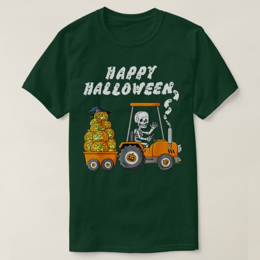 ハッピーハローウィンスケルトンライディングトラクターボーイズキッズ Tシャツ (デザイン正面)