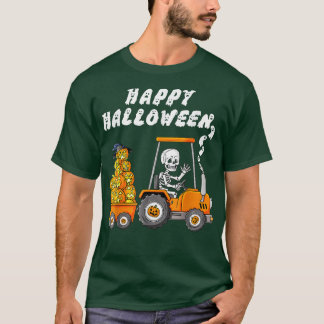 ハッピーハローウィンスケルトンライディングトラクターボーイズキッズ Tシャツ