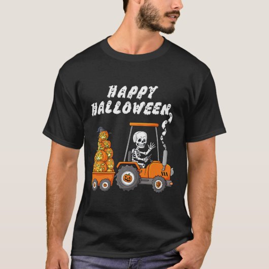 ハッピーハローウィンスケルトンライディングトラクターボーイズキッズ Tシャツ (正面)