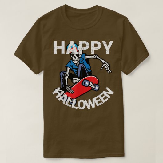ハッピーハローウィンスケートボードスケルトン Tシャツ (デザイン正面)