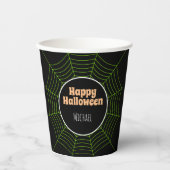 ハッピーハローウィンスパイダーウェブのネオングリーンブラックw name 紙コップ (正面)