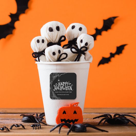 ハッピーハローウィンスパイダーウェブサンキュー スクエアシール