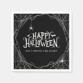 ハッピーハローウィンスパイダーウェブ食べドリンクが怖くなる スタンダードカクテルナプキン (正面)