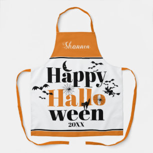 ハッピーハローウィンタイポグラフィとヴィンテージ要素 エプロン