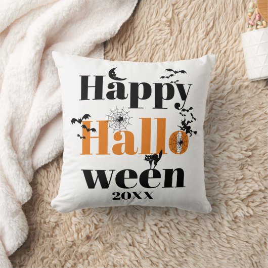 ハッピーハローウィンタイポグラフィとヴィンテージ クッション (ブランケット)