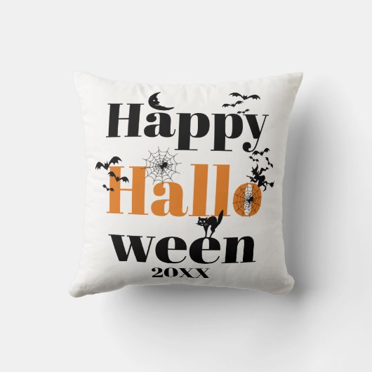 ハッピーハローウィンタイポグラフィとヴィンテージ クッション (裏面)