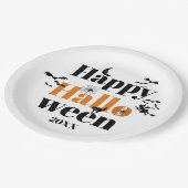 ハッピーハローウィンタイポグラフィとヴィンテージ ペーパープレート (アングル)