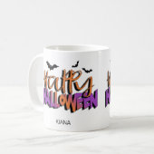 ハッピーハローウィンタイポグラフィ付き/こうもりオレンジID685 コーヒーマグカップ (正面左)
