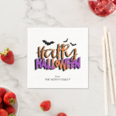 ハッピーハローウィンタイポグラフィ付き/こうもりオレンジID685 スタンダードカクテルナプキン (インサイチュ)