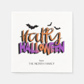 ハッピーハローウィンタイポグラフィ付き/こうもりオレンジID685 スタンダードカクテルナプキン (正面)