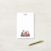 ハッピーハローウィンタイポグラフィ付き/こうもりオレンジID685 ポストイット (デスク上)