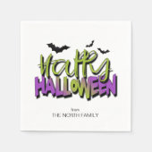ハッピーハローウィンタイポグラフィ(こうもり緑ID685) スタンダードカクテルナプキン (正面)