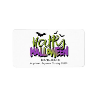 ハッピーハローウィンタイポグラフィ(こうもり緑ID685) ラベル