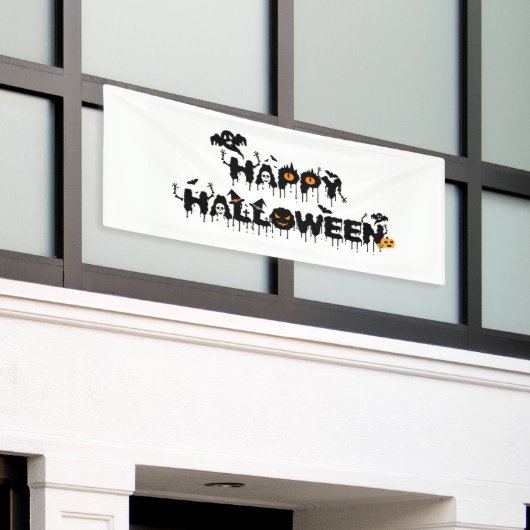 ハッピーハローウィンタイポグラフィ 横断幕 (ビルの外側)