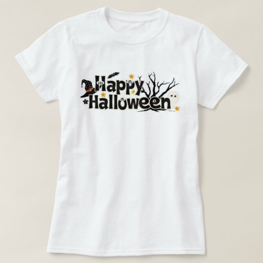 ハッピーハローウィンタイポグラフィ Tシャツ (デザイン正面)