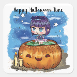 ハッピーハローウィンタイムチビ(小さくかわいく書いた感じ)パンプキン スクエアシール