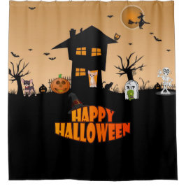 ハッピーハローウィンチワハス シャワーカーテン