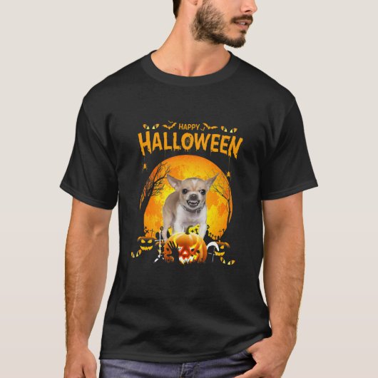 ハッピーハローウィンチワワドッグパンプキンコスチューム Tシャツ (正面)