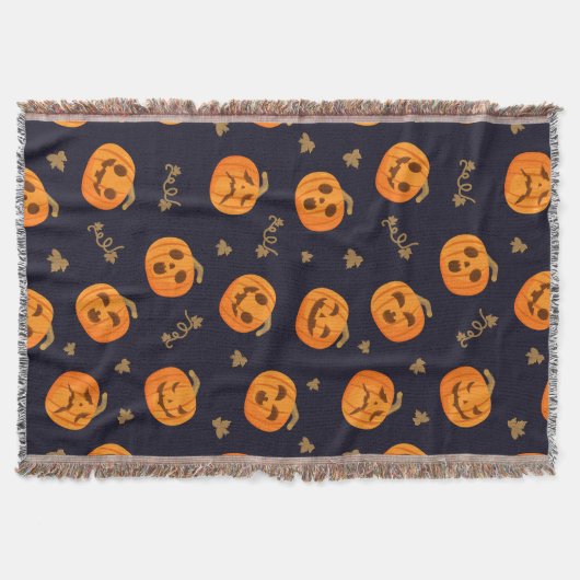 ハッピーハローウィンデコおもしろいール怖いカボチャ模様 スローブランケット (正面)