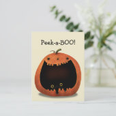 ハッピーハローウィンデコレーションブラックキャットinカボチャ ポストカード (スタンド正面)