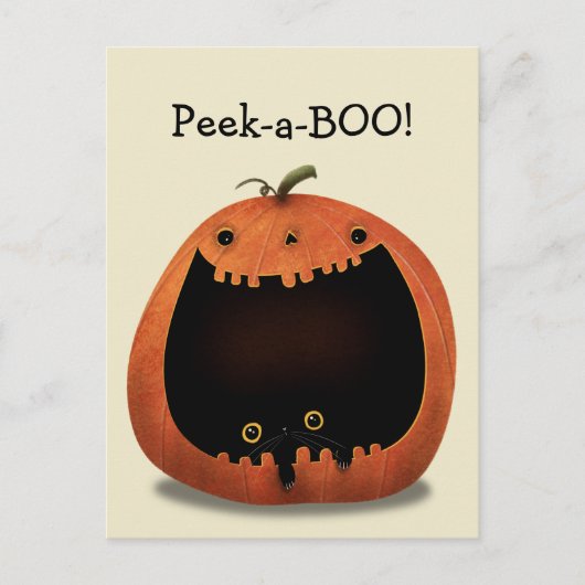 ハッピーハローウィンデコレーションブラックキャットinカボチャ ポストカード (正面)