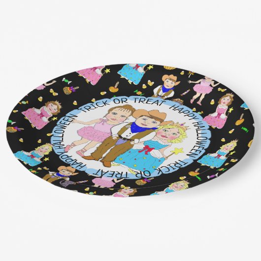 ハッピーハローウィントリックまたはトリートパーティー ペーパープレート (アングル)
