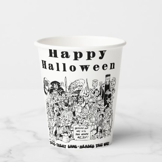 ハッピーハローウィントリックまたはトリート不気味イラストレーション 紙コップ (正面)