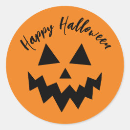 ハッピーハローウィントリックオレンジカボチャ顔 ラウンドシール