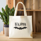 ハッピーハローウィントリート名前をカスタムするかわいいこうもり トートバッグ