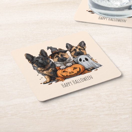 ハッピーハローウィンドイツの羊飼い犬 スクエアペーパーコースター (アングル)