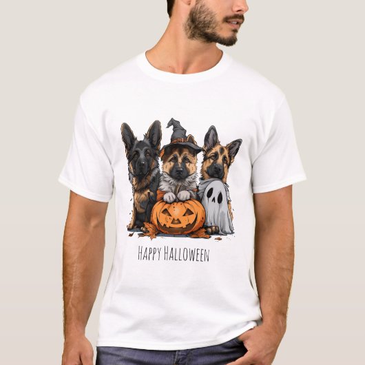 ハッピーハローウィンドイツの羊飼い犬 Tシャツ (正面)